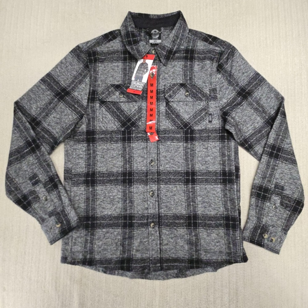 Colorado Clothing Shirt Mens Medium Gray Plaid Flannel Long Sleeve Button Up New